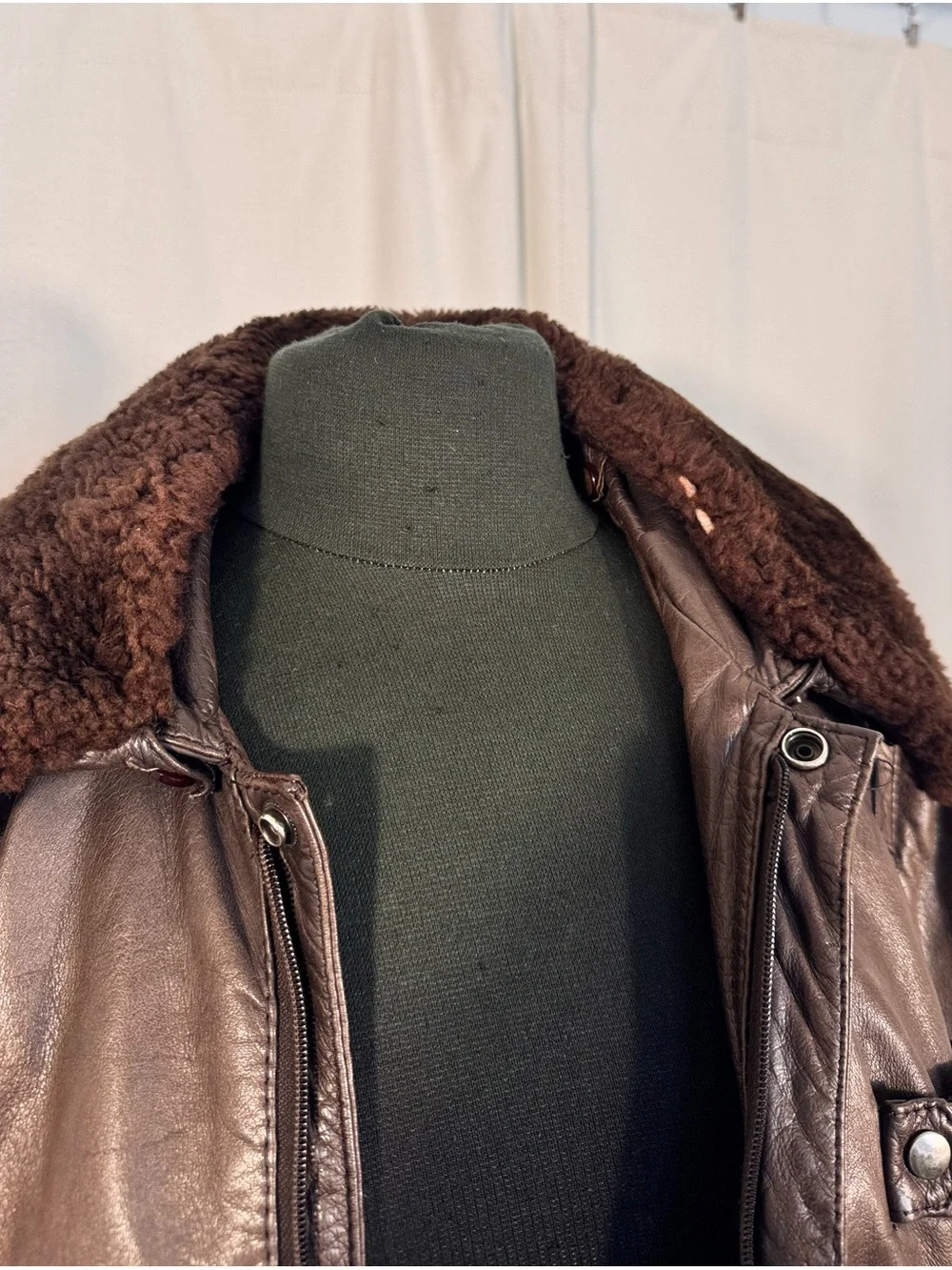Vintage 1990s Europa Sport Brown Leather Bomber Jacket